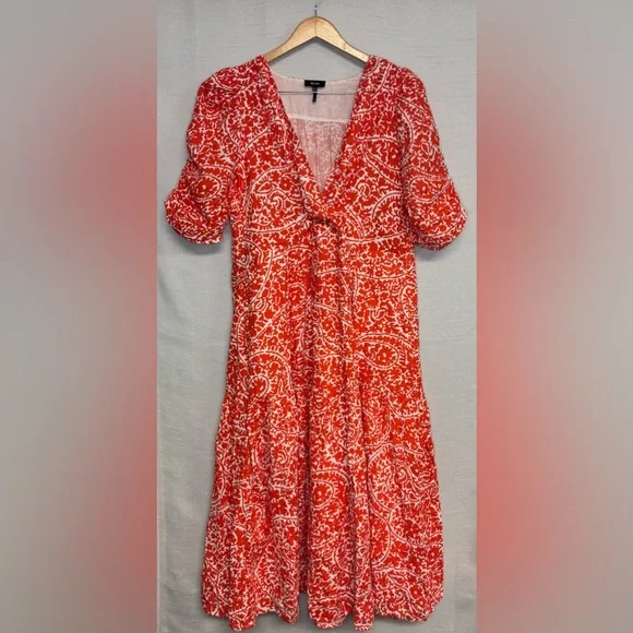 ME+EM | VGUC Cheesecloth Mono Paisley Print Maxi Dress Red Orange Cotton, US 14 - Picture 4 of 14